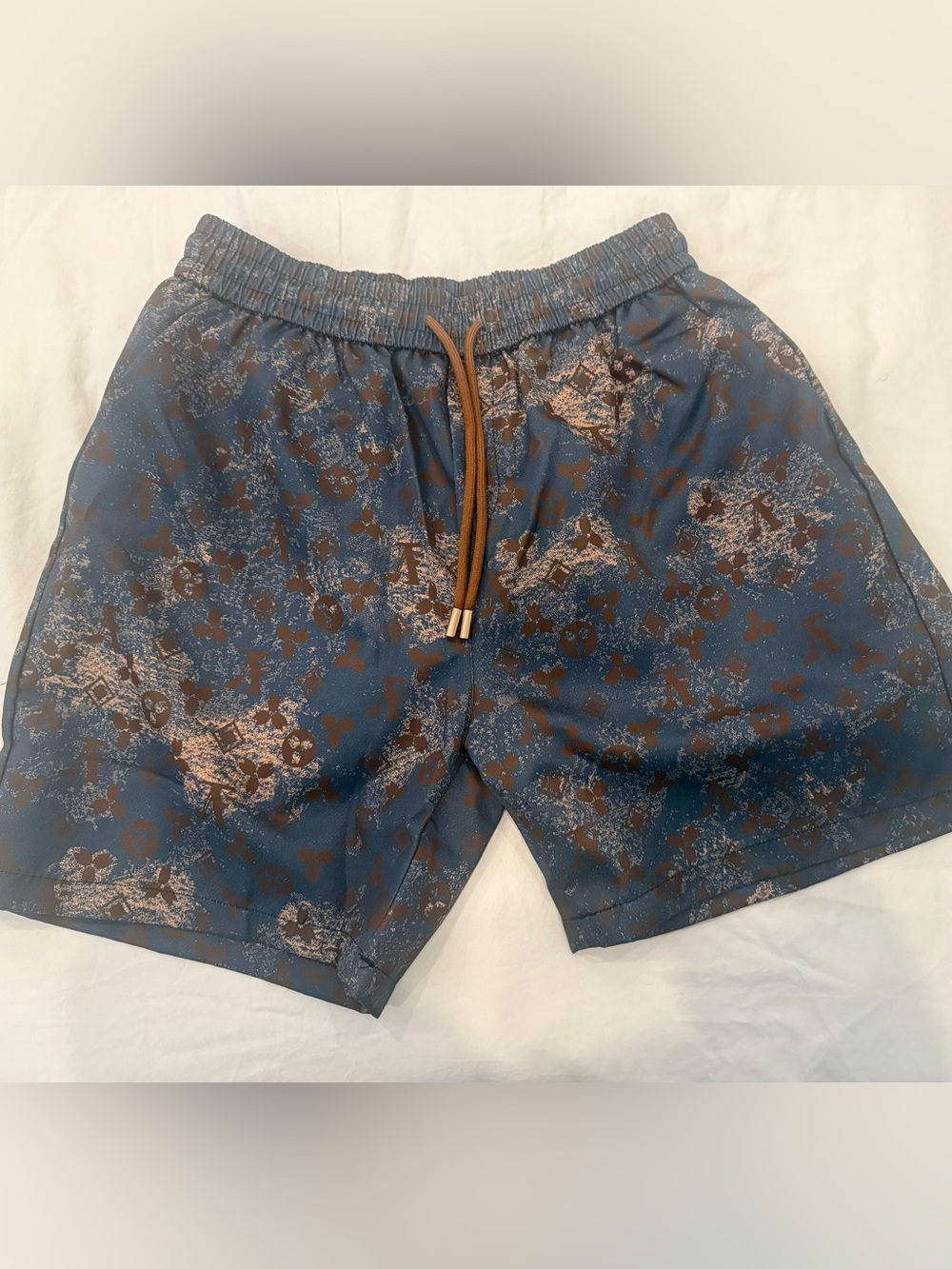 Louis Vuitton Navy & Brown Monogram Swim Trunks - Picture 2 of 5